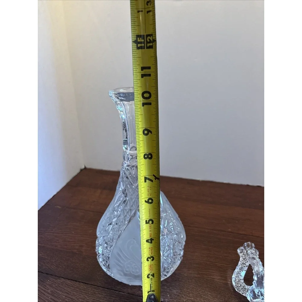 Vintage German Cut Lead Crystal Decanter Ornate Swan Frosted Accents‎ 14